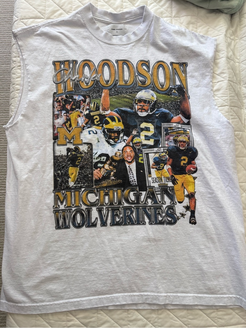 Woodson Michigan Wolverines Vintage Graphic Muscle Tee - White/Yellow/Blue